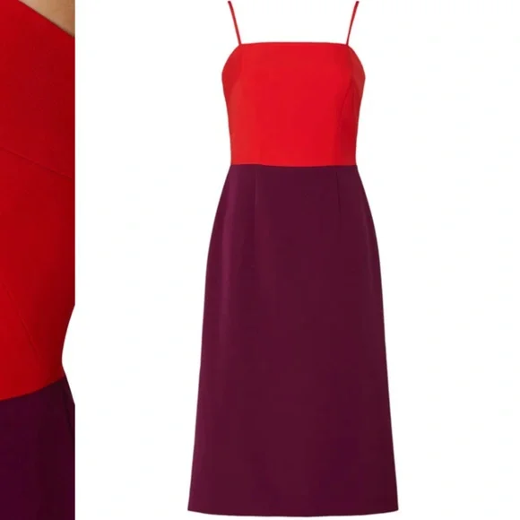 Milly Cady Two Tone Pencil Dress, Red Purple - Picture 2 of 4